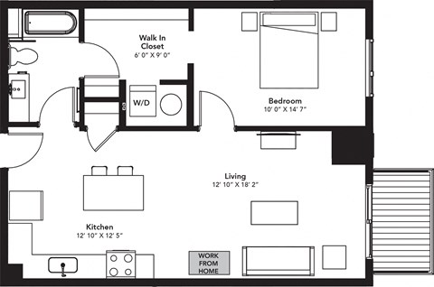 a floor plan of a small house with a bedroom and a living room